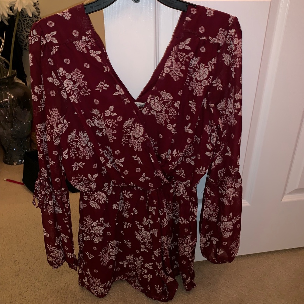 Maroon and white flowered charlotte rouse romper!